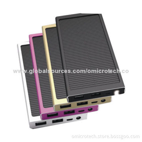 10,000mAh Solar Power Banks with 5V/1.0A Input, 131 x 77 x 14.5mm Size